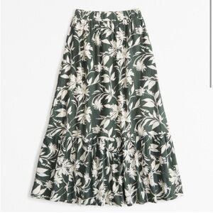 Abercrombie and Fitch Linen Blend Tiered Maxi Skirt - Green Floral